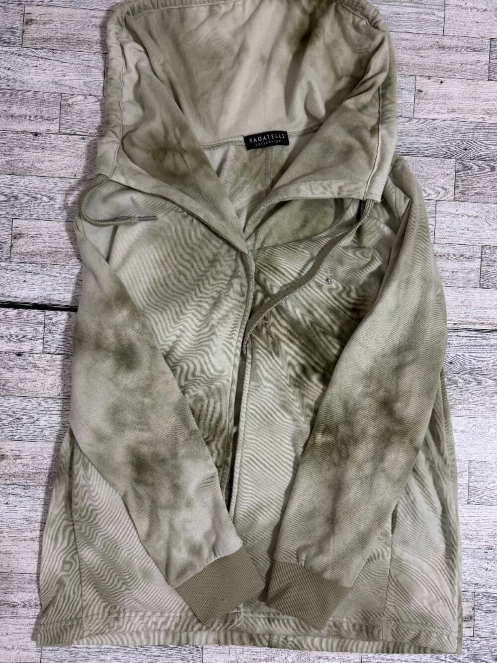 Bagatelle Collection Olive Green Tie Dye Funnel Neck Pullover Sweatshirt